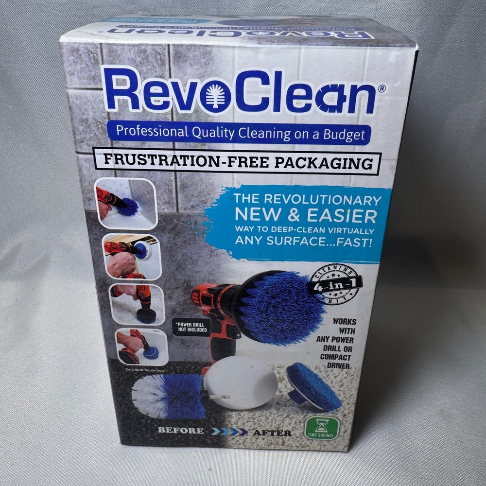 RevoClean 4-in-1 Power Drill Brush Attachment Cleaning Kit Blue White Black